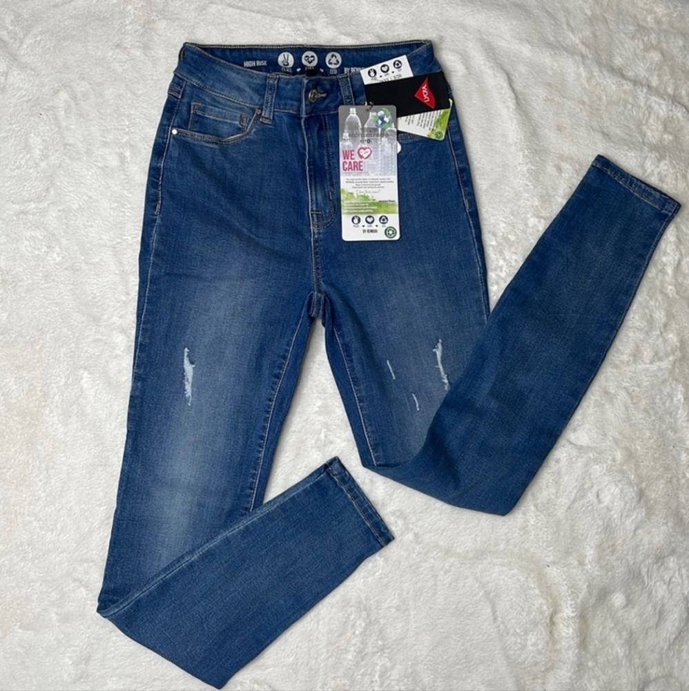 By Rewash High Rise Skinny Leg Junior's Distressed Denim Jeans - The Stevie